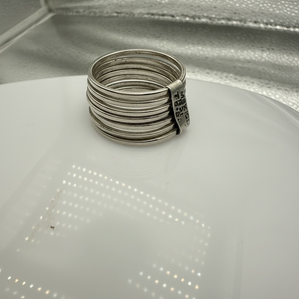 Silver 7 Stacked Ring Vintage Mexico Unisex  stamped 925 Vintage 1970’s 19.15 G​ - Picture 5 of 5